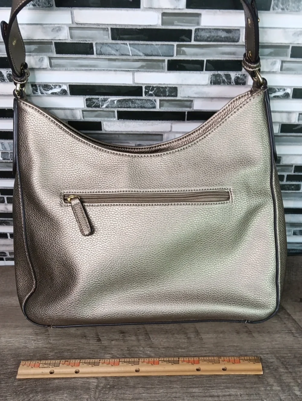 Liz Claiborne Gold Pebbled Leather Studded Hobo Bucket Purse